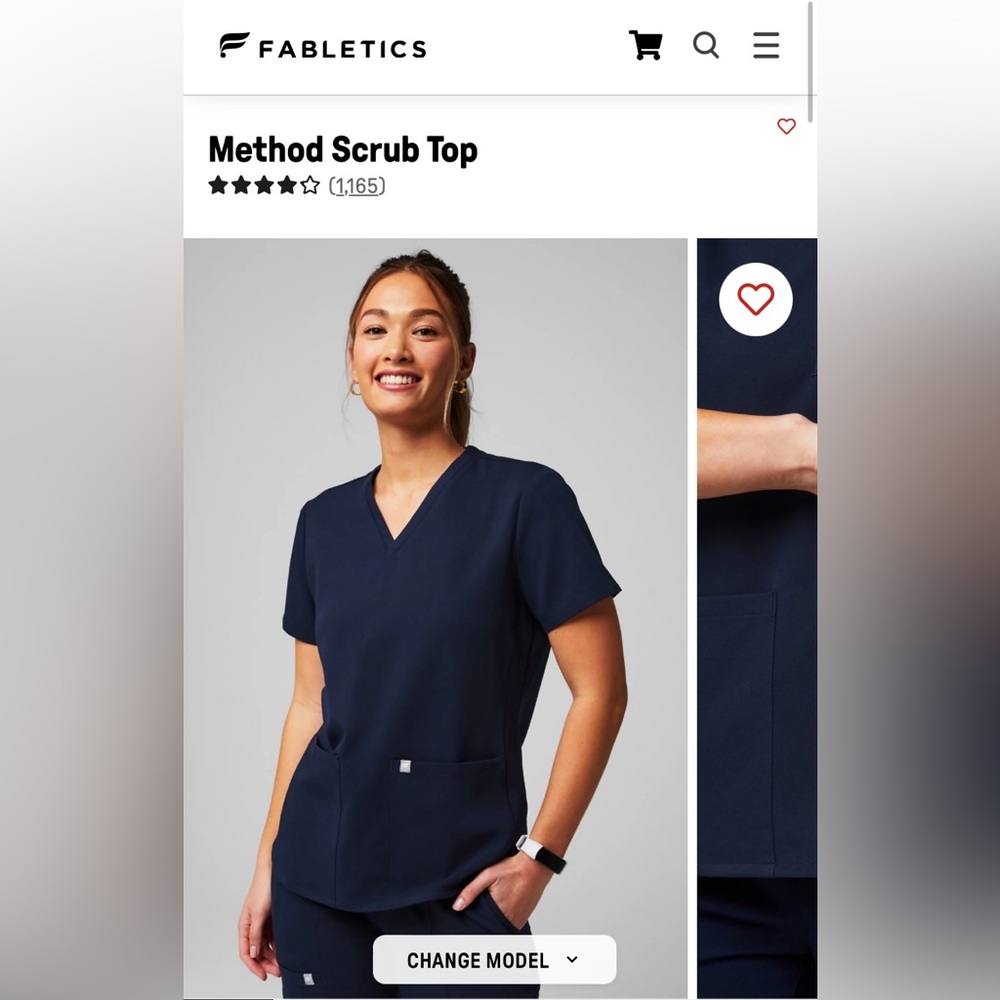 NWOT Fabletics Navy Blue Method Scrub Top Size Large